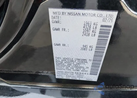 2025 Nissan Altima Sv Fwd from USA, damaged, VIN 1N4BL4DV5SN369445